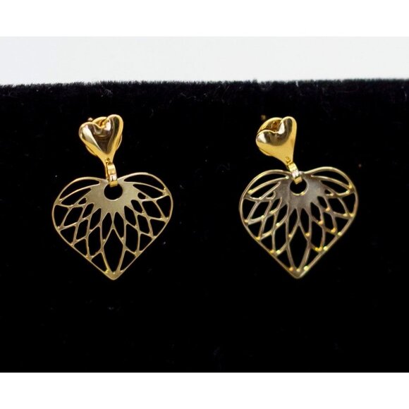 Vintage Abstract Heart Gold Tone Dangle Earrings - K1 - Picture 2 of 3